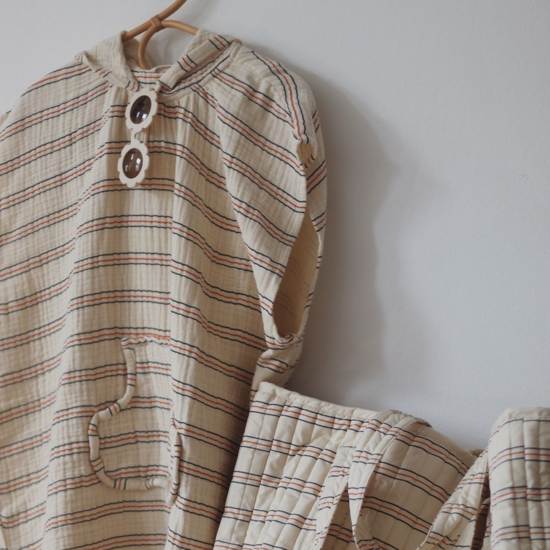 VACVAC studio OLLY hooded robe 2-4Y Robe Seed Pearl stripes