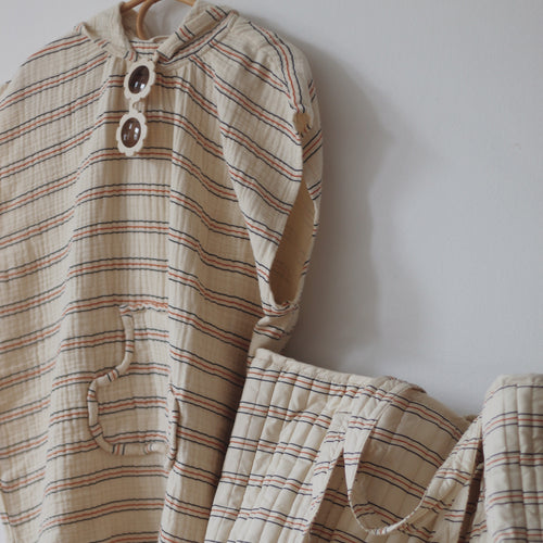 VACVAC studio OLLY hooded robe 5-10Y Robe Seed Pearl stripes
