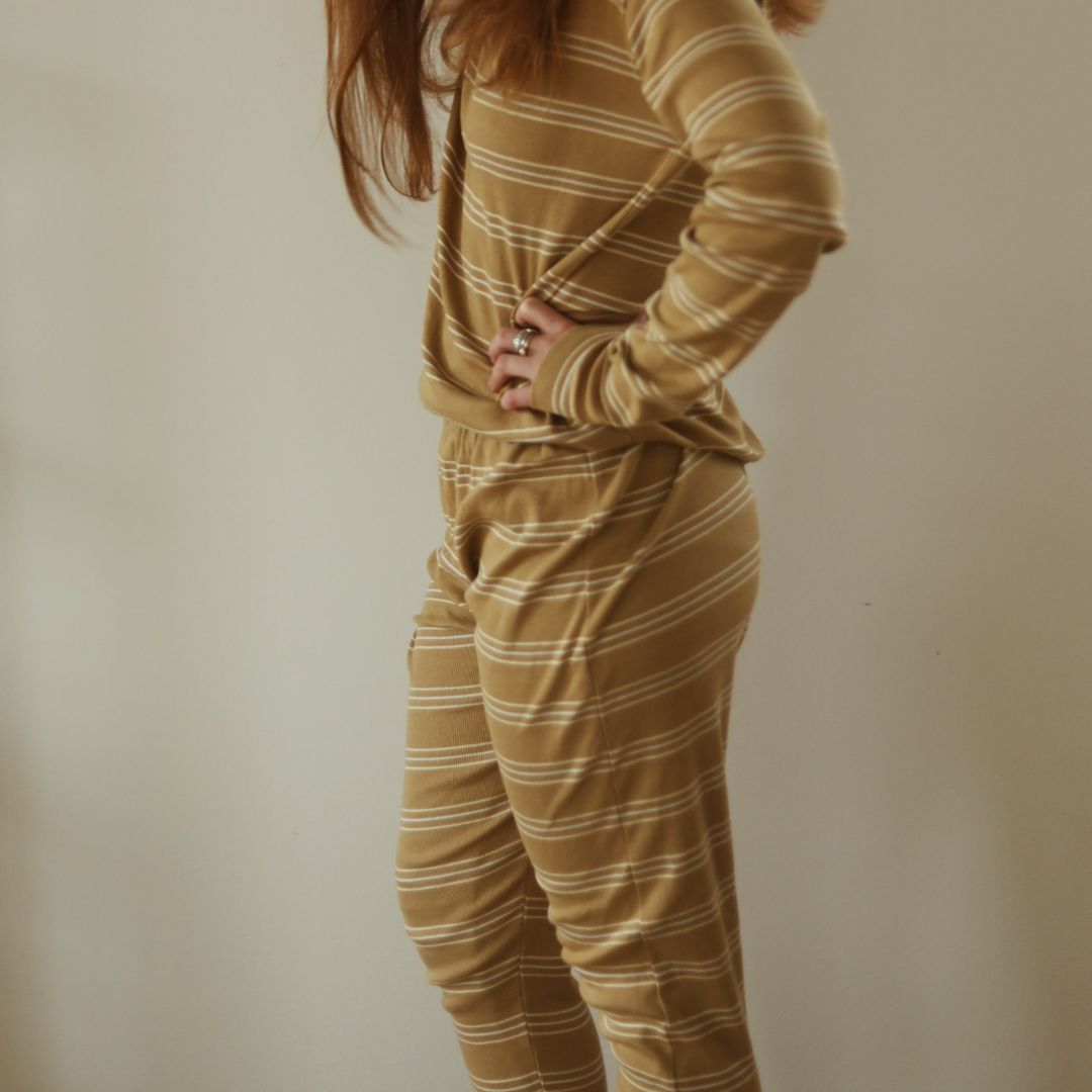VACVAC studio CARLY leggings Mummy Leggings Almond oil stripes